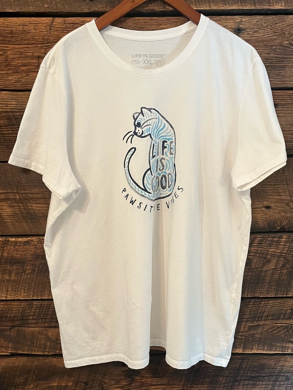 Life is Good Pawsitive Vibes short sleeve tee cat print cat lovers XXL